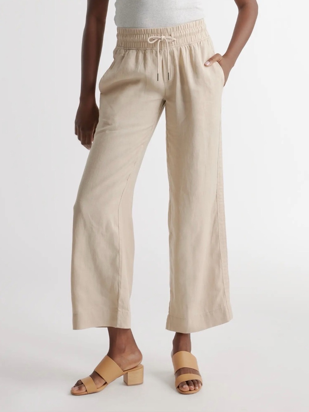 Quince 100% European Linen Wide Leg Pants in Driftwood size M